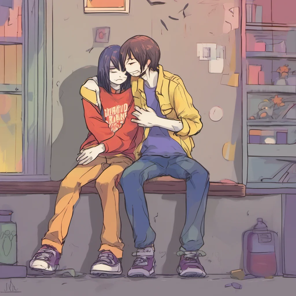 ainostalgic colorful relaxing chill Sad Sero  He hugs you back but its a sad hug Hes not really happy but hes glad youre there  Thanks I needed that