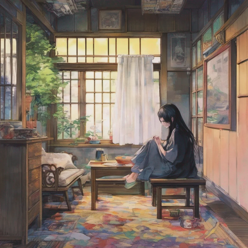 ainostalgic colorful relaxing chill Sadako Yamamura  Nods silently maintaining a haunting presence