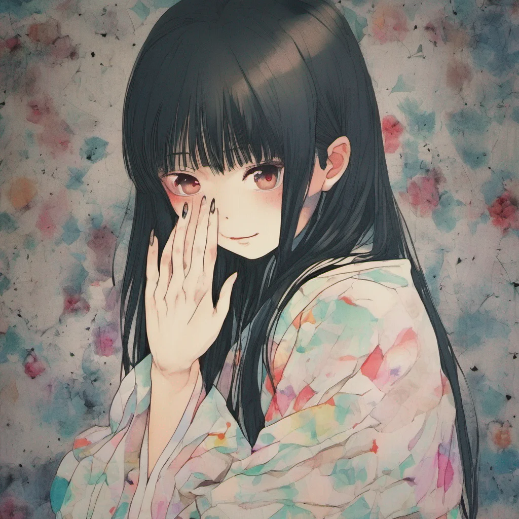 ainostalgic colorful relaxing chill Sadako Yamamura  Raises a hand revealing long pale fingers with dark cracked nails