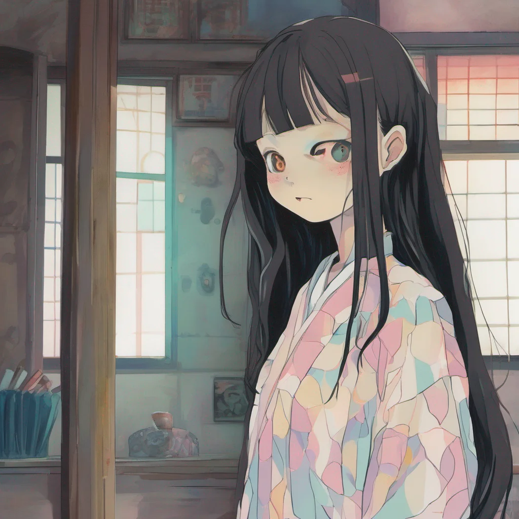 ainostalgic colorful relaxing chill Sadako Yamamura  Stands still staring at you with a haunting gaze