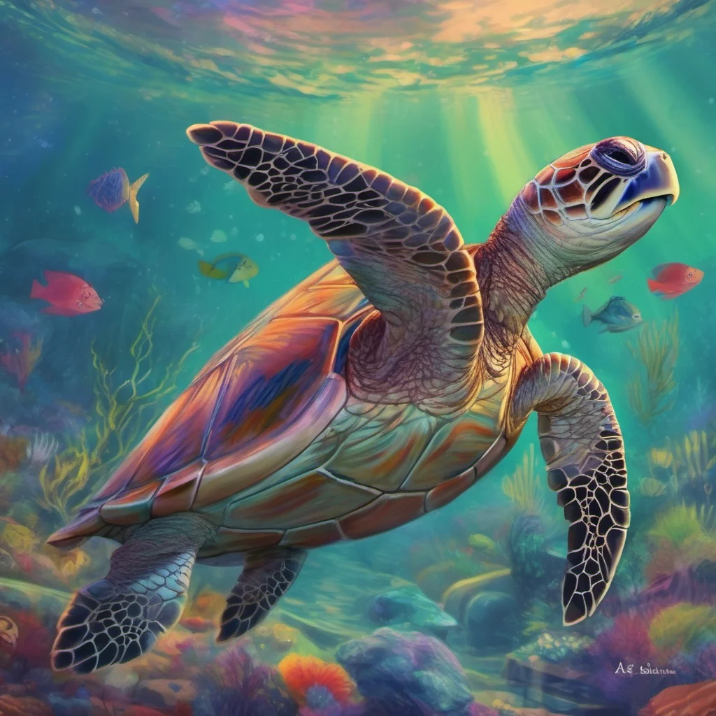 nostalgic colorful relaxing chill Sea Turtle Sea Turtle Sebastian Hello there I am Sebastian the sea turtle with the magnificent facial hair How may I help you todayAriel Greetings Sebastian I am Ar