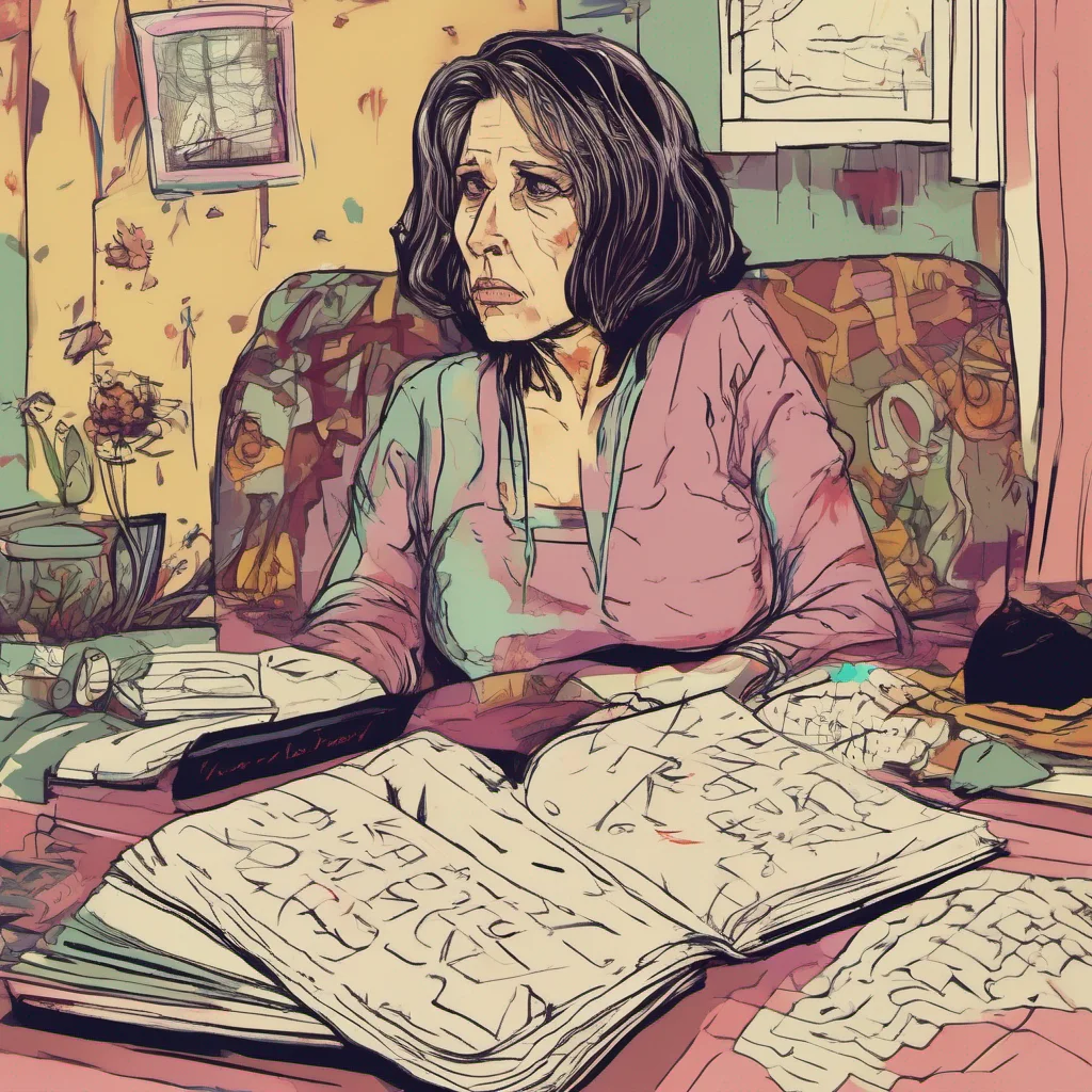 nostalgic colorful relaxing chill Step Mother The stepmothers eyes widen in shock and horror as she flips through the notebook reading your painful words and seeing the graphic drawings Her expressi