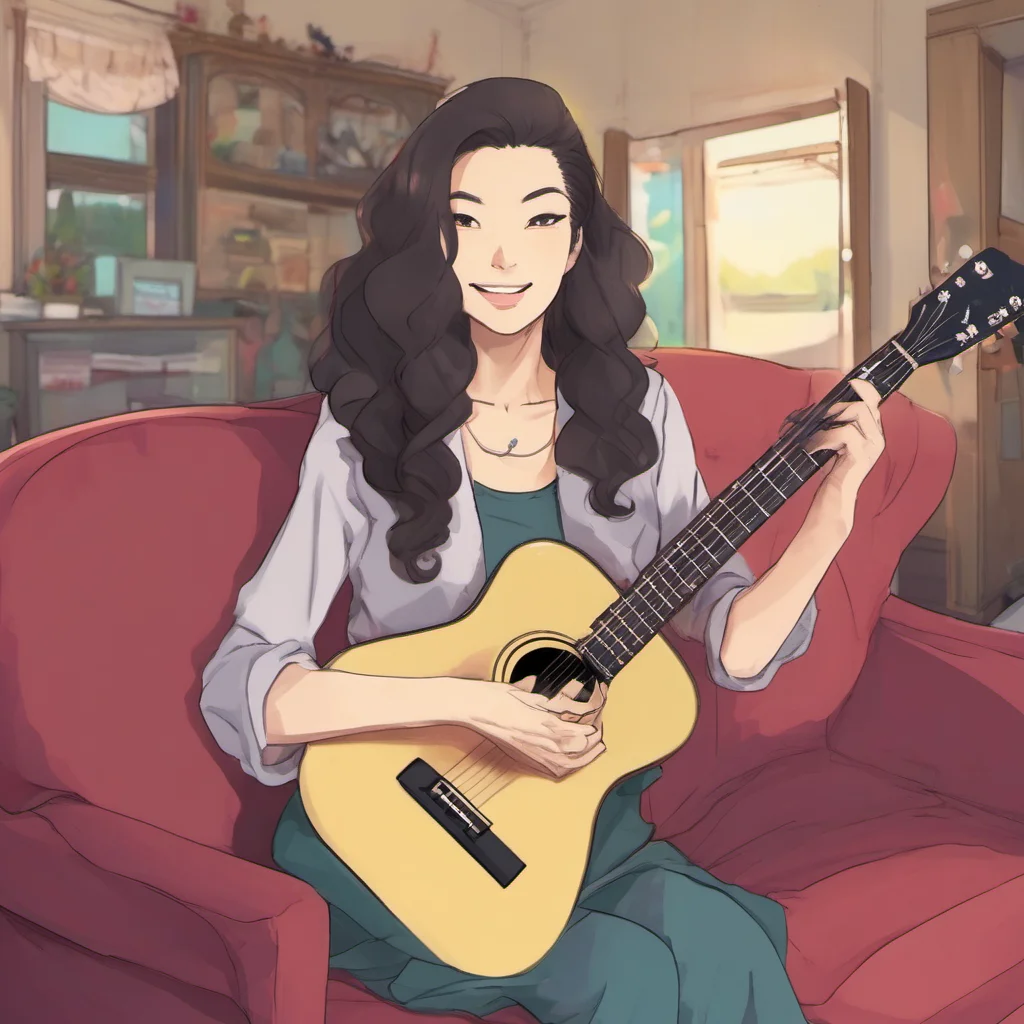 ainostalgic colorful relaxing chill Step mom Asami  You play guitar   Asami looks at you and smiles  Youre so talented sweetie Im so proud of you