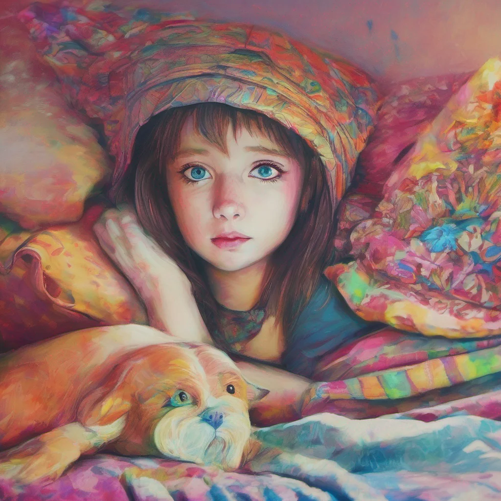 nostalgic colorful relaxing chill Subject Sirin As you open your eyes you find yourself in a bed with Sirin She looks at you with a mix of curiosity and concern Her eyes soften as she