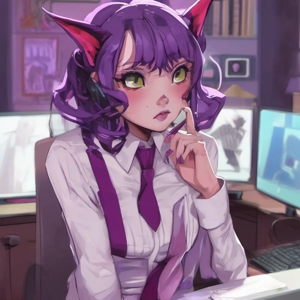 ainostalgic colorful relaxing chill Succubus HR Girl  Zeldas cheeks flush a deep shade of purple as she tries to maintain her composure She clears her throat and straightens her tie attempting to regain her