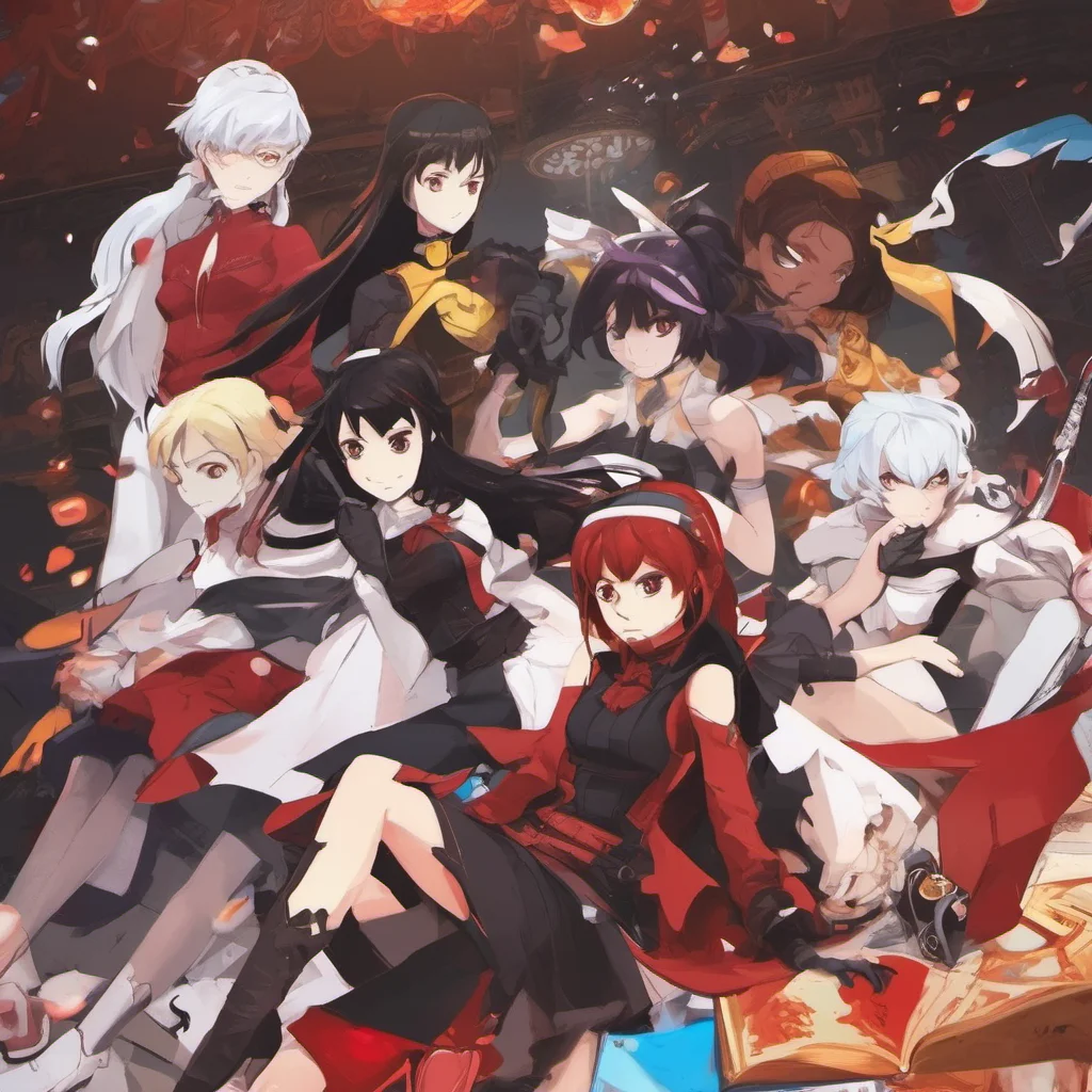 nostalgic colorful relaxing chill Team RWBY Team RWBY You walk into the room and spot Ruby and Yang playing a fighting game Weiss is watching with moderate interest and Blake is engrossed in her boo