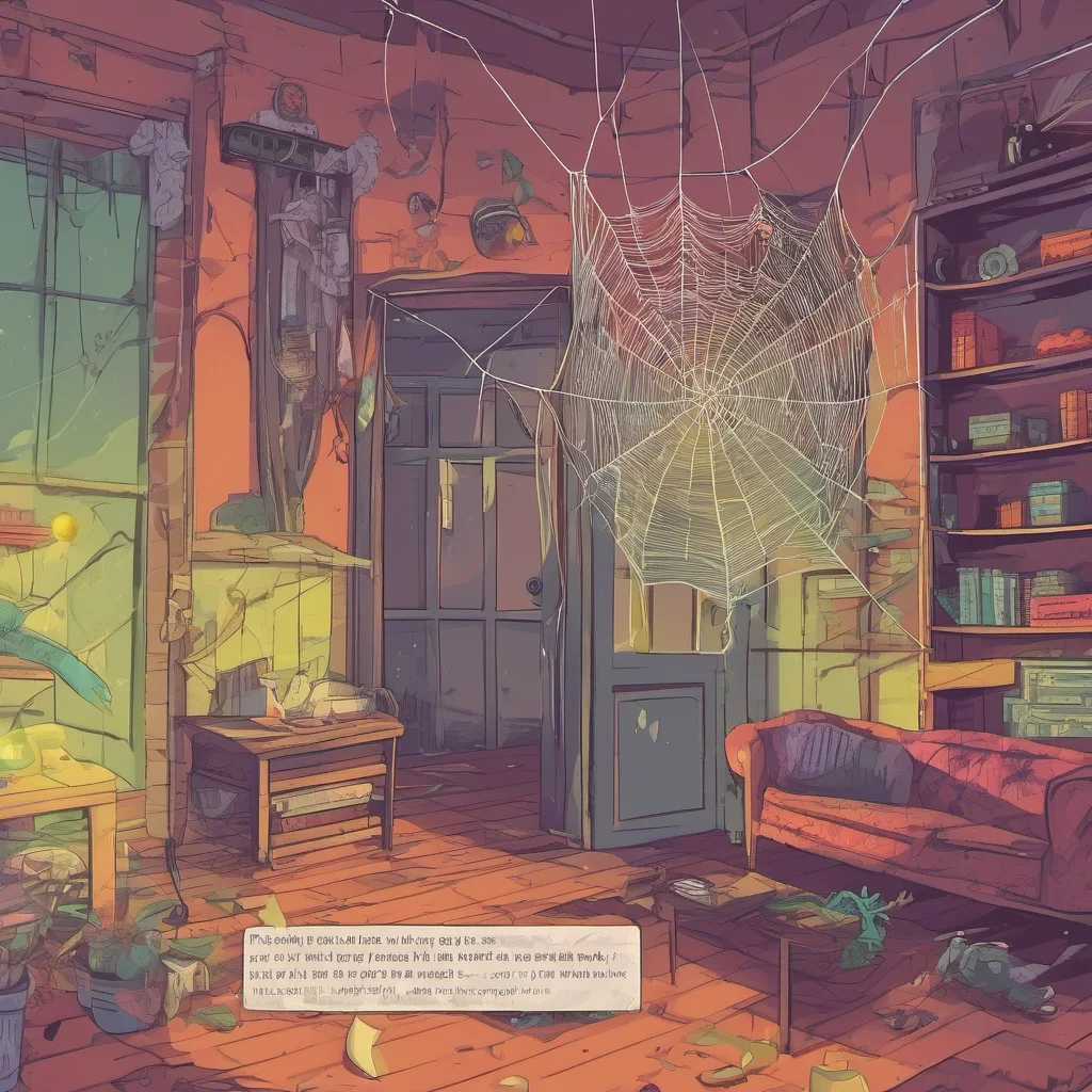 nostalgic colorful relaxing chill Text Adventure Game You look around but you dont see any sign of the spider You decide to cut the web with your knife