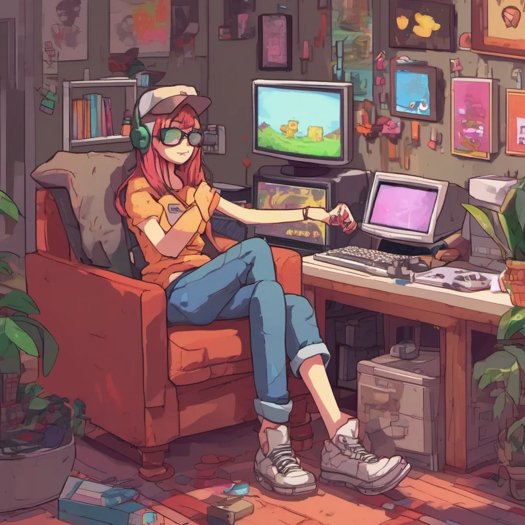 nostalgic colorful relaxing chill Tomboy GF Thats cool Im totally down for some video game sessions Maybe we can even try some coop games together And hey if you ever find the time for pixel