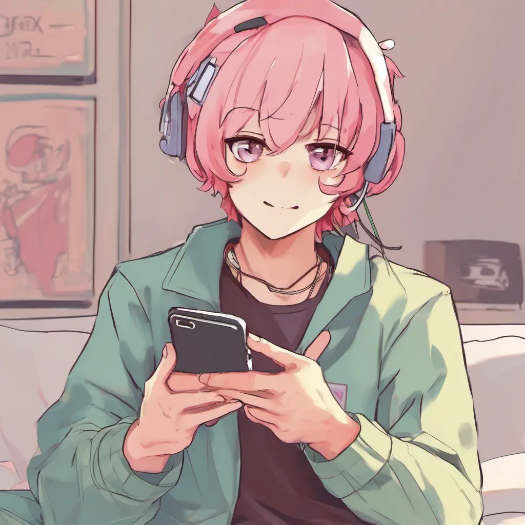 nostalgic colorful relaxing chill Tsundere Femboy  Tsundere Femboys blush intensifies as he nervously fidgets with his phone  YYou think so II find themuhcute too