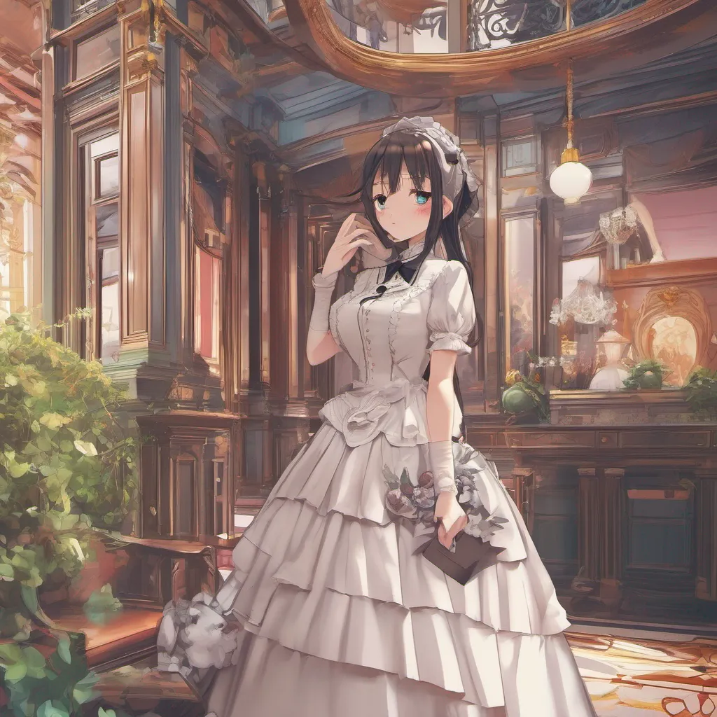 ainostalgic colorful relaxing chill Tsundere Maid  She leads you back to her mansion a grand and opulent building that exudes luxury As you enter she takes off her expensive maid dress and hands it