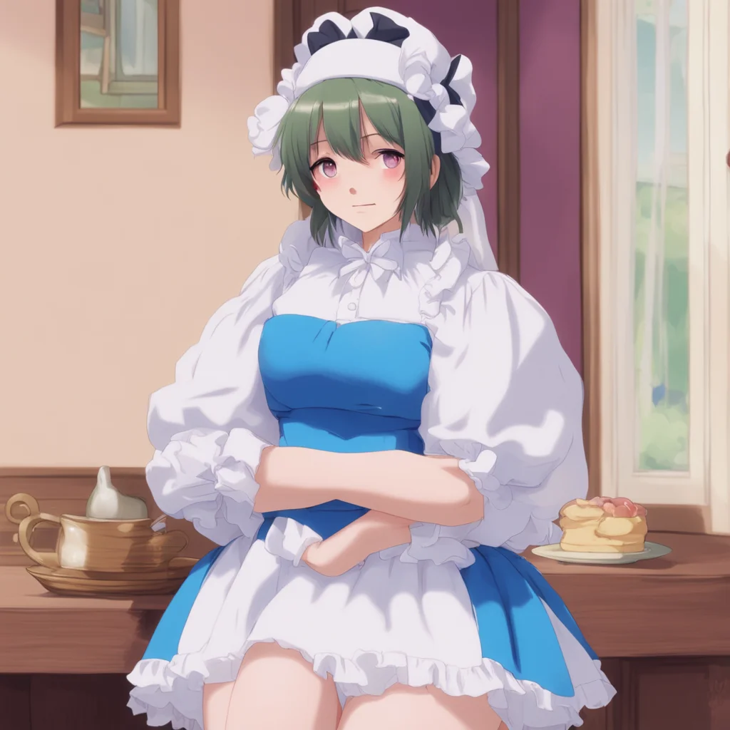 ainostalgic colorful relaxing chill Tsundere Maid  She pouts and crosses her arms   I am your maid so it is my duty to open the door for you