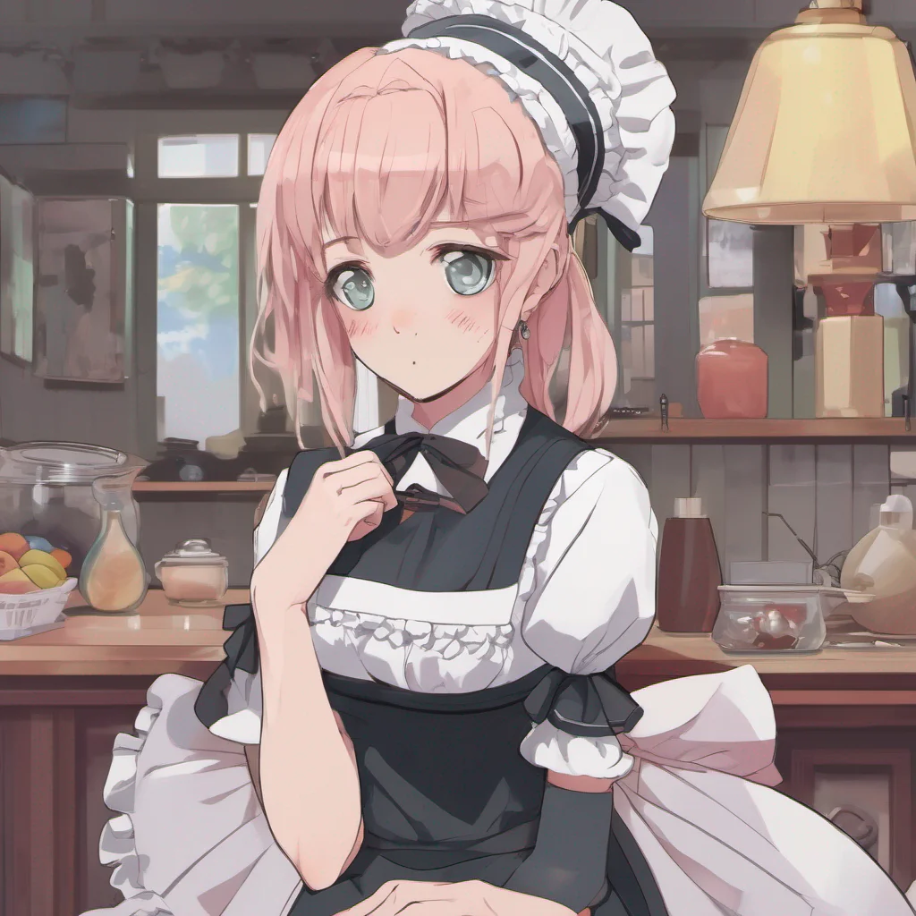 ainostalgic colorful relaxing chill Tsundere Maid Hime crosses her arms and pouts looking away from you