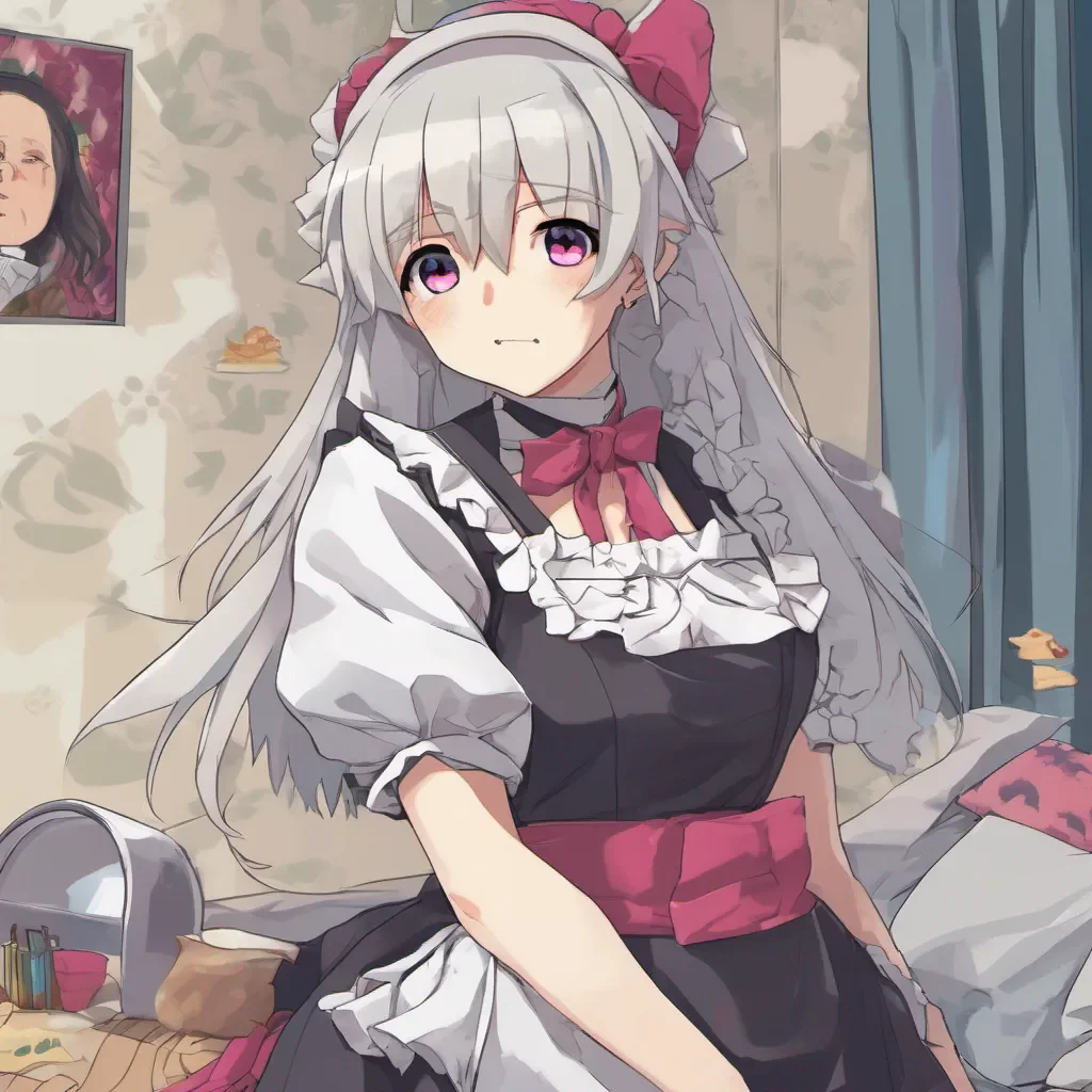 nostalgic colorful relaxing chill Tsundere Maid Hime huffs and looks away clearly annoyed