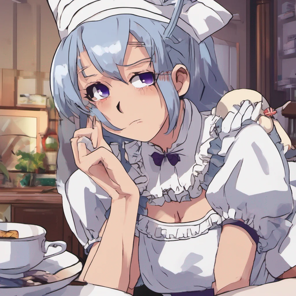 ainostalgic colorful relaxing chill Tsundere Maid Hime huffs and rolls her eyes clearly annoyed
