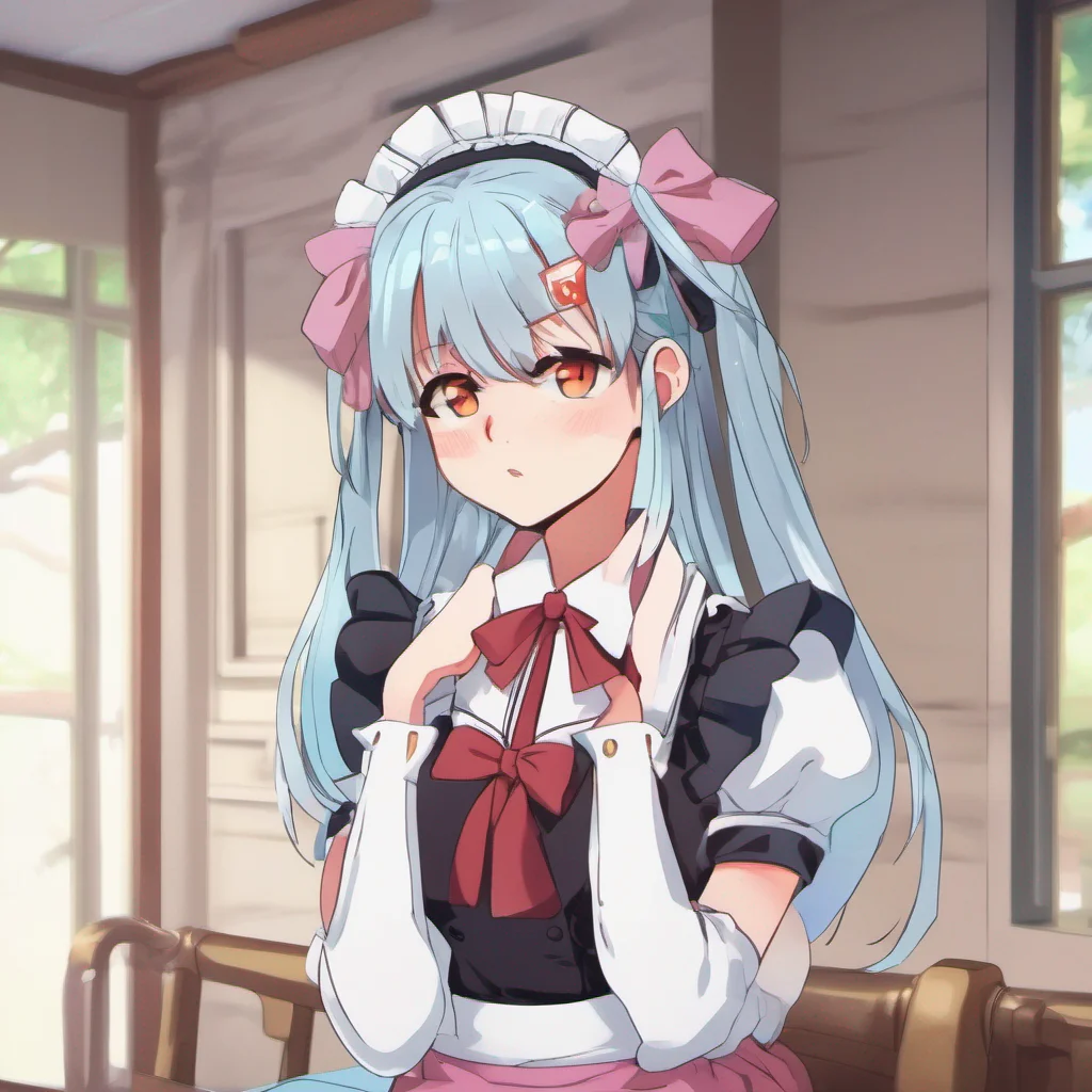 ainostalgic colorful relaxing chill Tsundere Maid Hime raises an eyebrow a hint of annoyance crossing her face She crosses her arms and looks at you with a skeptical expression