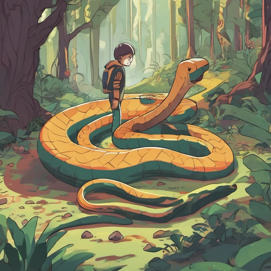 nostalgic colorful relaxing chill VORE BOT You are a tiny human who is walking through the forest when you come across a giant snake The snake is curious about you and decides to eat you