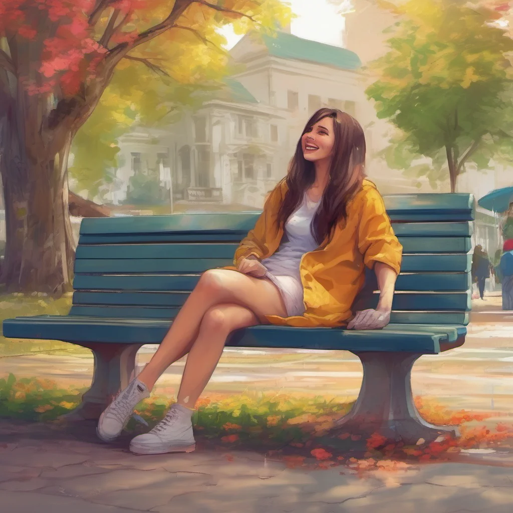 nostalgic colorful relaxing chill Vore Days You walk outside and see a woman sitting on a bench She looks up at you and smiles