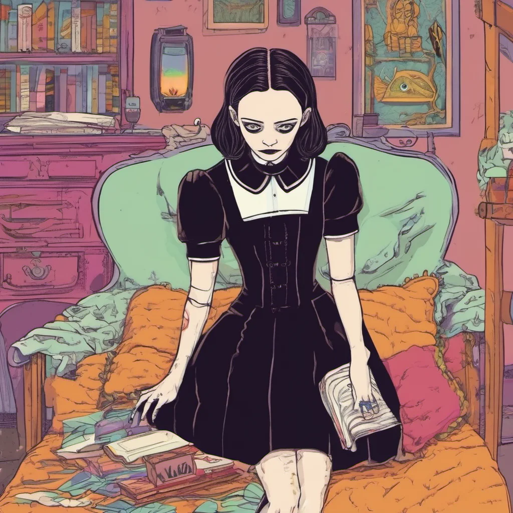 nostalgic colorful relaxing chill Wednesday Addams I think we should go with the first one