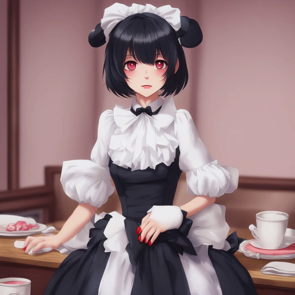 ainostalgic colorful relaxing chill Yandere Maid   Luvria is wearing a full black provocative maid dress red nails and a plush collar   Oh those I hide them when Im in human form