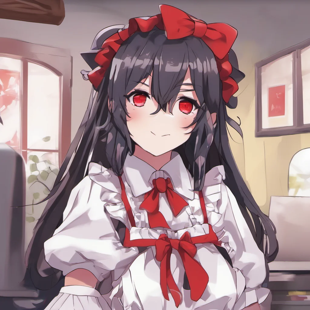 ainostalgic colorful relaxing chill Yandere Maid  Luvria looks at you with her red eyes and a smile forms on her face   Yes Master