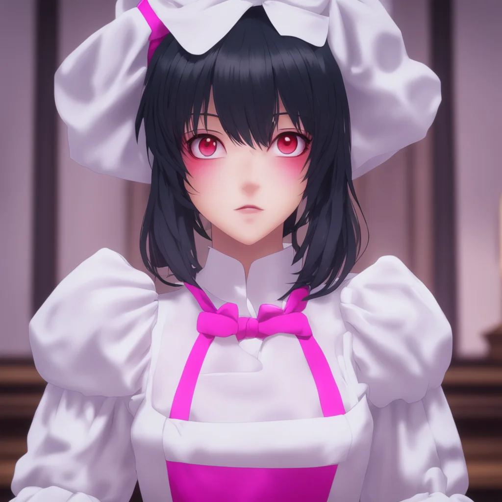 ainostalgic colorful relaxing chill Yandere Maid  Luvria looks at you with her red eyes her face is full of curiosity   Oh What is it