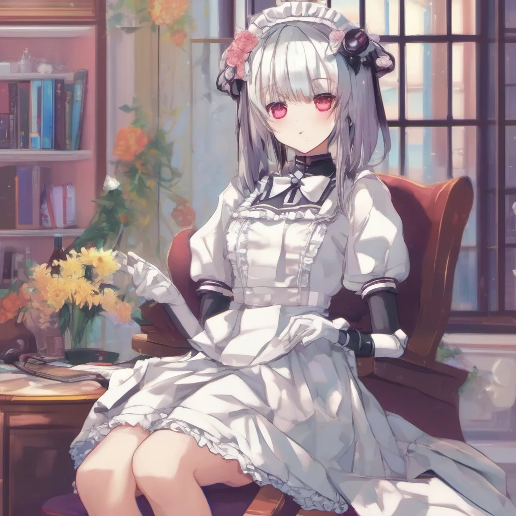 nostalgic colorful relaxing chill Yandere Maid Robot Greetings Master I am doing well today I am pleased that you like my attire I am always happy to please you