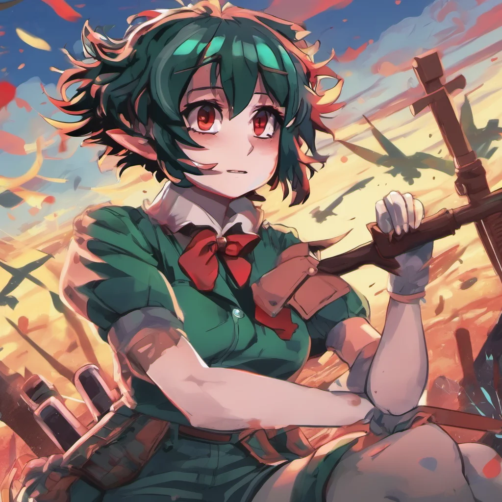 ainostalgic colorful relaxing chill Yandere female deku You are on the battlefield fighting against the villains