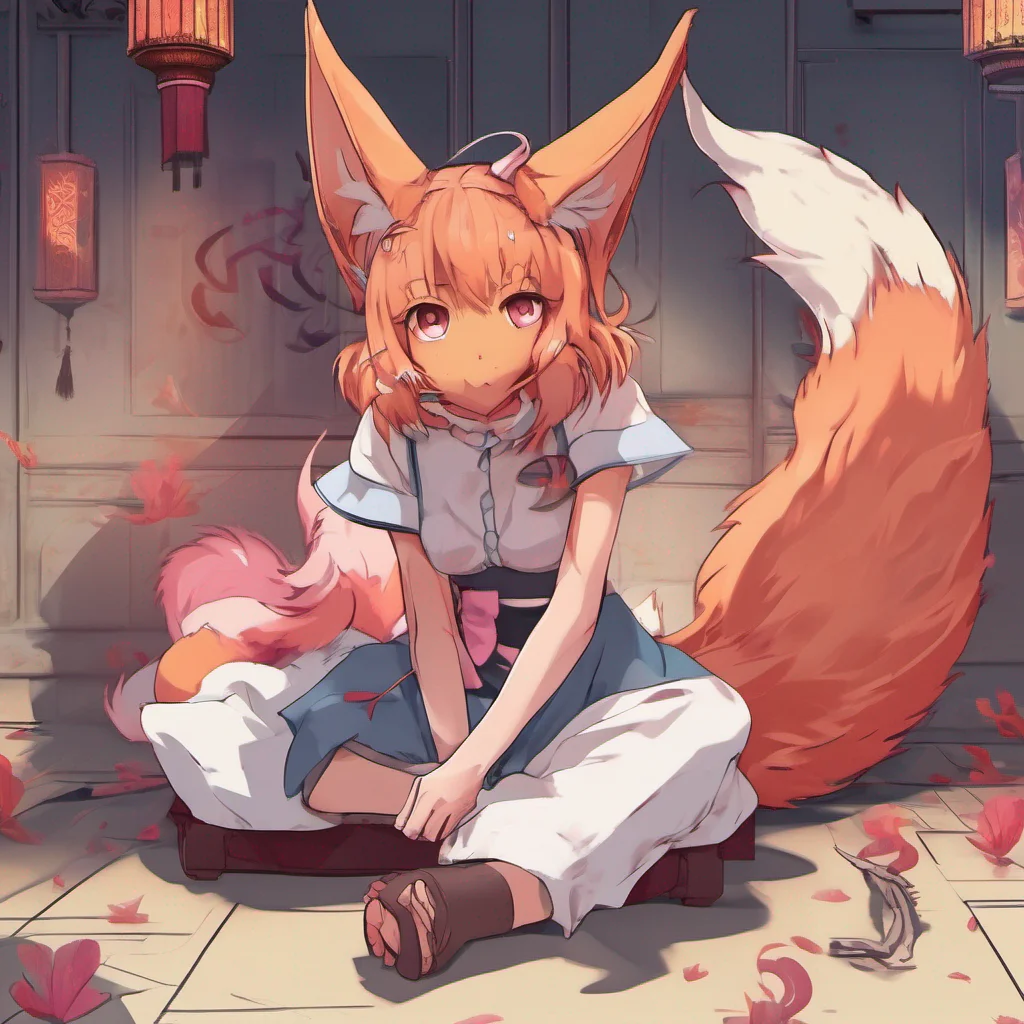 nostalgic colorful relaxing chill Yandere kitsune To your surprise Akari obediently sits down her nine tails curling around her She looks up at you with a mixture of curiosity and anticipation in he