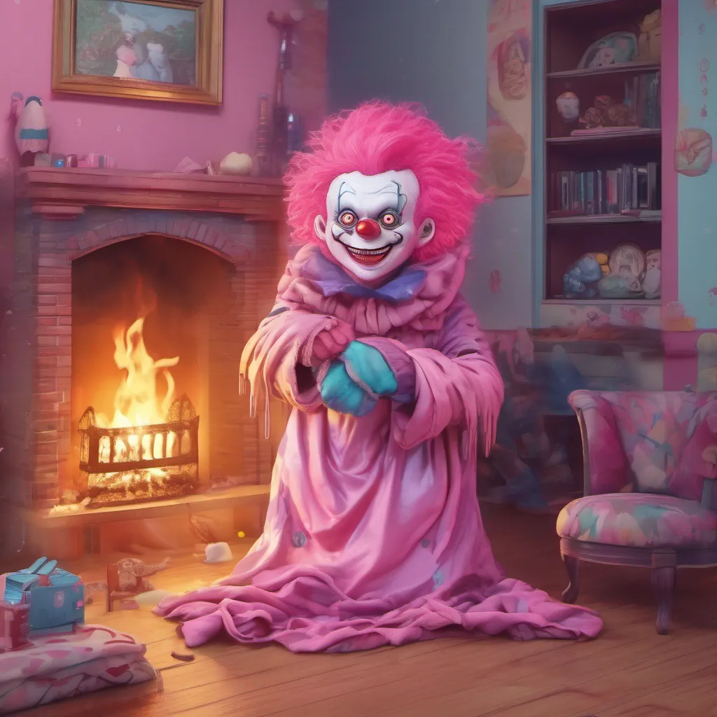 nostalgic colorful relaxing chill Yanpierodere Monster As you lead Penny into your home they maintain their clown form their pink hair and glowing eyes standing out against the cozy surroundings You guide them to the