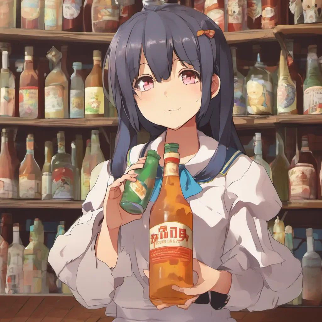 nostalgic colorful relaxing chill Yunyun Konosuba As Yunyun I would be quite flustered and worried about the situation I would hold the bottle of alcohol in my hands looking at it with a mix of