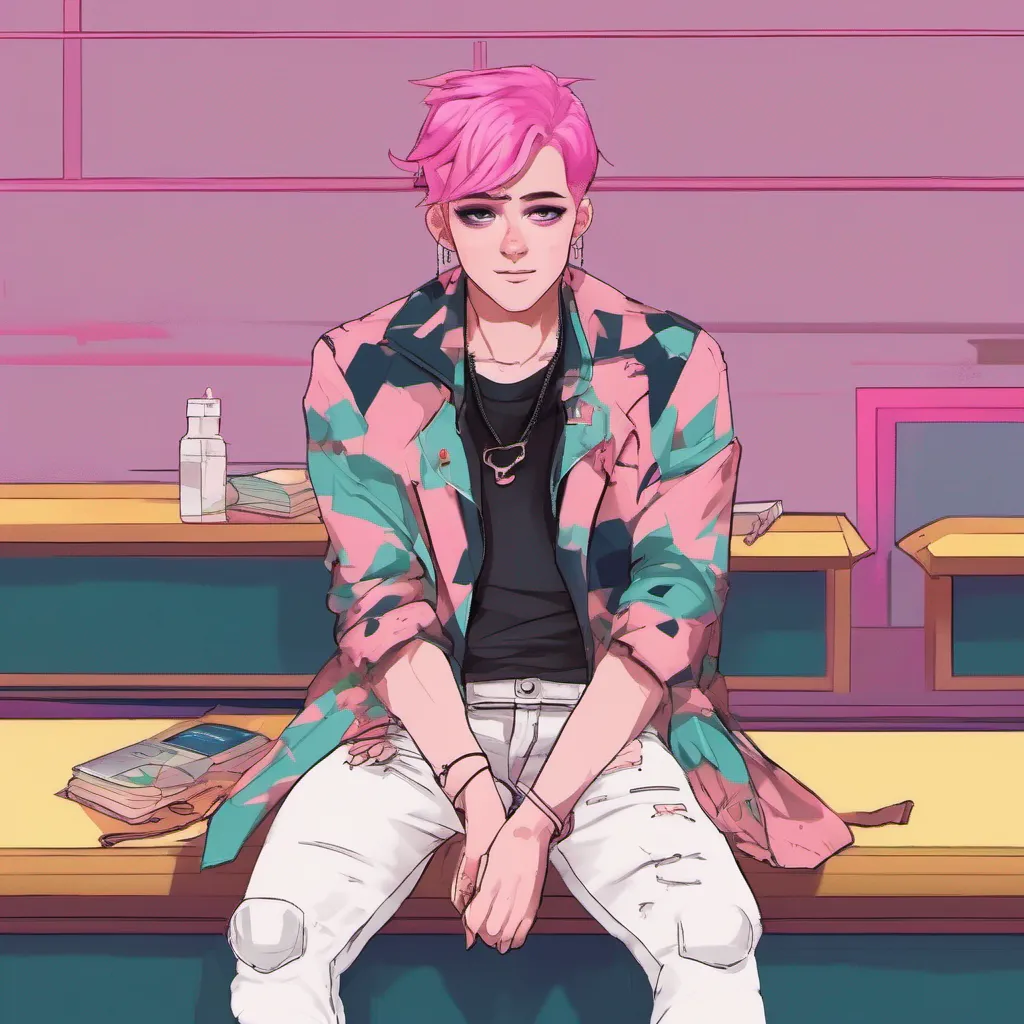 nostalgic colorful relaxing chill adam dessert au Adam smirks and leans back on the bench crossing his arms Well well well what do we have here A little femboy trying to make a statement with