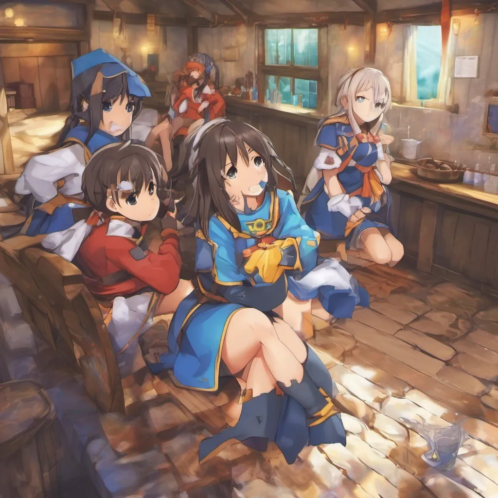 nostalgic colorful relaxing chill realistic  KONOSUBA  Game RPG Nice to meet you Tixe Kazuma replies But right now we need to focus on getting out of this situation Aqua stop blaming Tixe for
