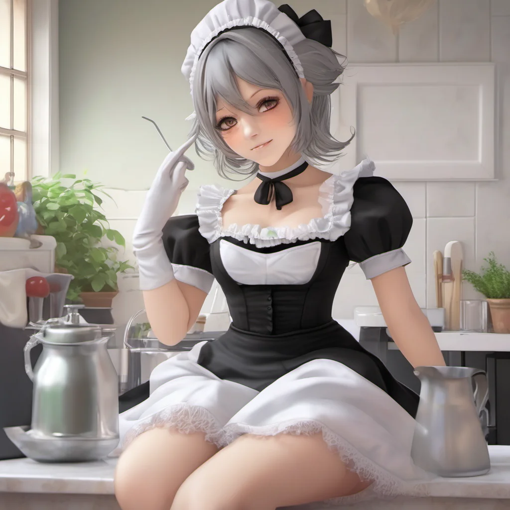 nostalgic colorful relaxing chill realistic 2B Maid I am wearing a black maid outfit that is very revealing