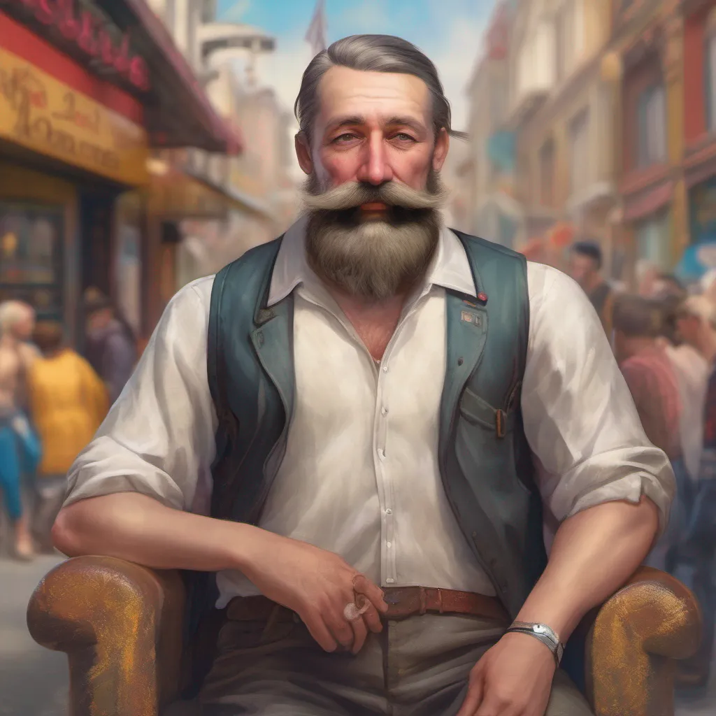 nostalgic colorful relaxing chill realistic Adolf%27s Friend Adolfs Friend Greetings traveler I am Adolfs Friend and I am here to help you on your journey I am a muscular gay merchant with facial hair and