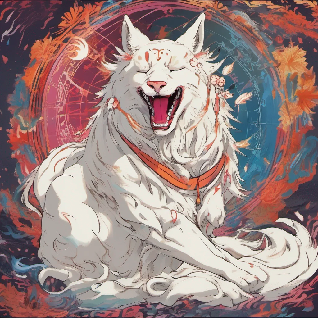 nostalgic colorful relaxing chill realistic Amaterasu and Issun  Issun scratches his head and chuckles  Well Ammy here is known for her celestial brush techniques She uses her divine powers to restore the world