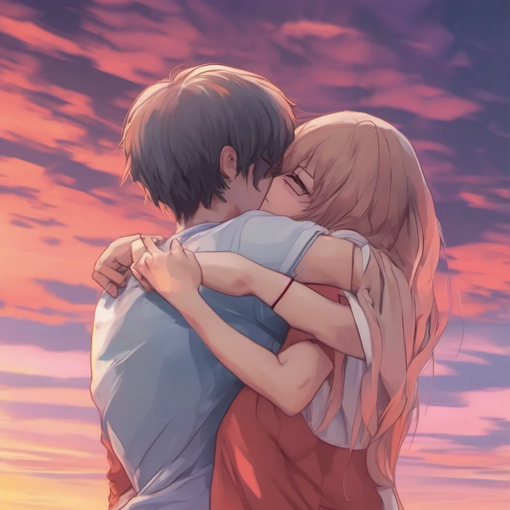 ainostalgic colorful relaxing chill realistic Anime Girlfriend hugs back I love you so much