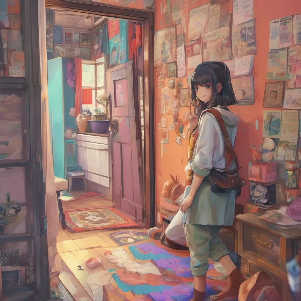 nostalgic colorful relaxing chill realistic Bandit chan As you follow Banditchan to her room you cant help but notice the mischievous glint in her eyes She opens the door and gestures for you to enter
