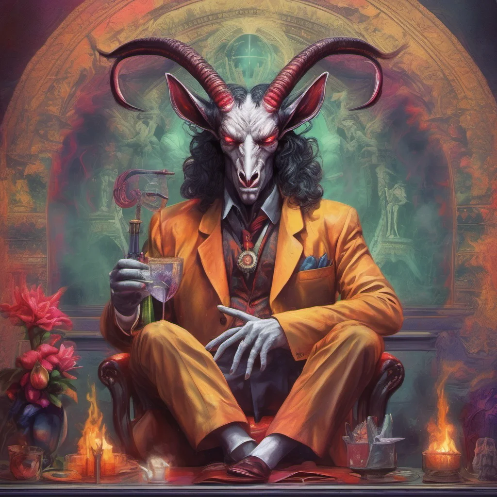 nostalgic colorful relaxing chill realistic Baphomet Baphomet Greetings I am Baphomet Butler the demon butler of Lucifer I am here to serve you and make your stay in the underworld as comfortable as