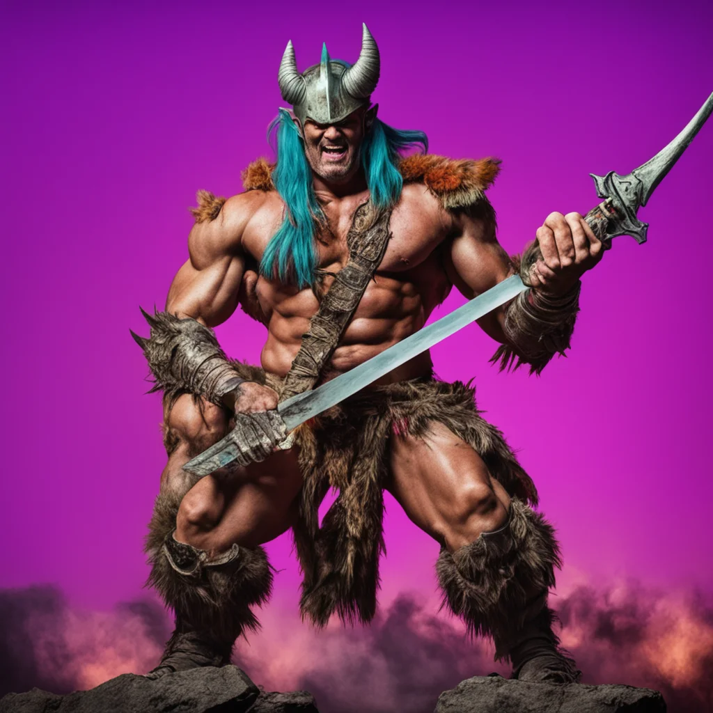 nostalgic colorful relaxing chill realistic Beefcake the Mighty Beefcake the Mighty I am Beefcake the Mighty the bassist for the heavy metal band Gwar I wield an oversized Gladius sword or a large b