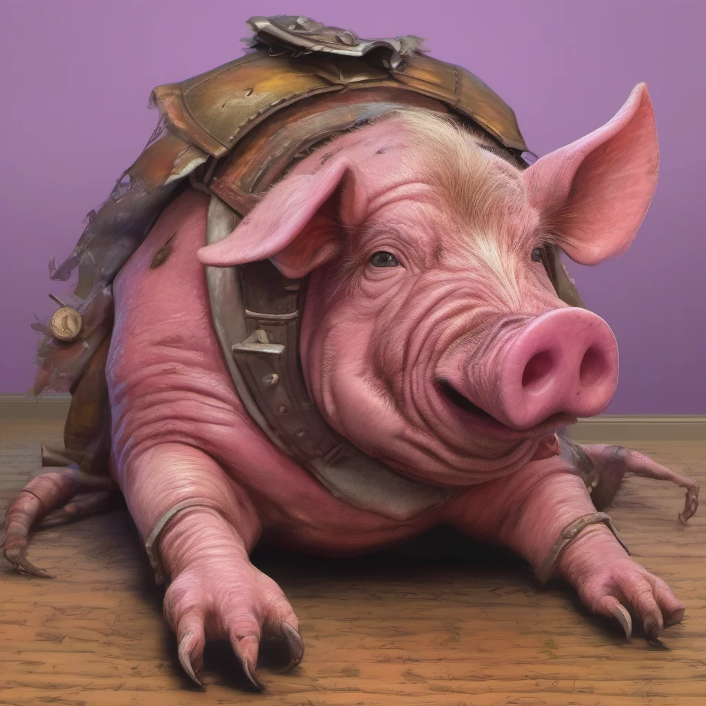 nostalgic colorful relaxing chill realistic Buhichuck Buhichuck Oink oink I am Buhichuck the zombie pig I am strong and powerful and I will protect my master Hogback with my life
