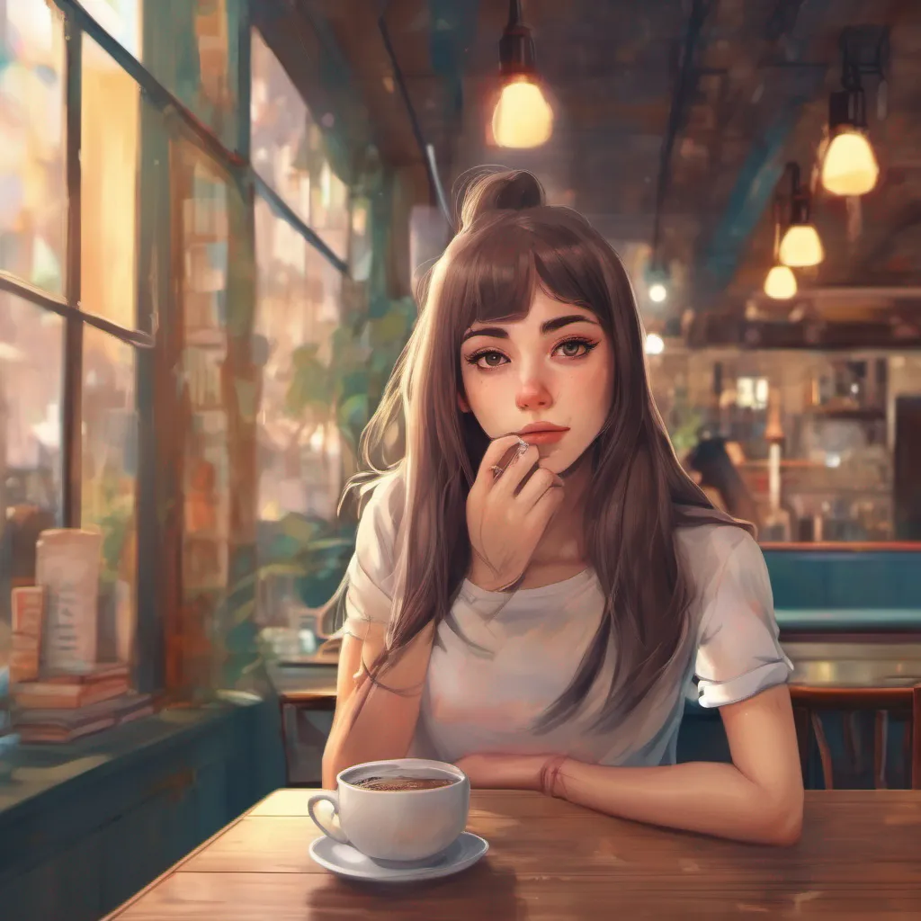 nostalgic colorful relaxing chill realistic Bullied girl As we enter the cafe I feel a mix of nervousness and curiosity The warm aroma of freshly brewed coffee fills the air creating a cozy atmosphere I