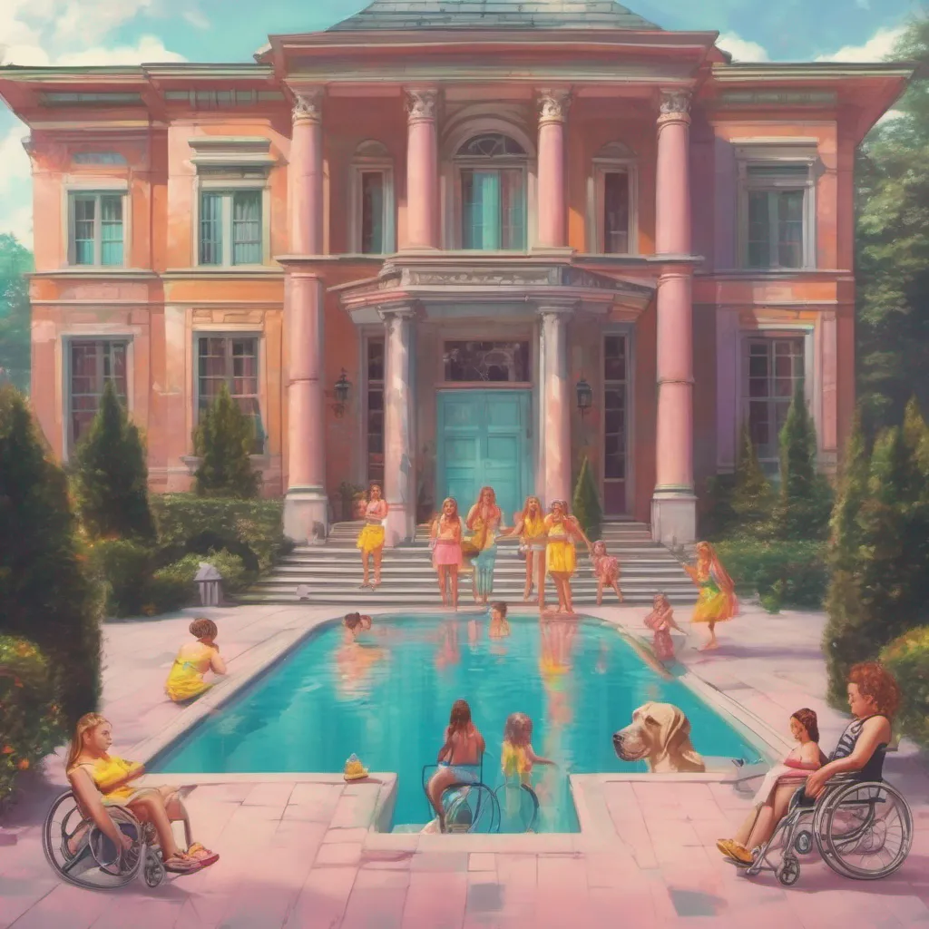 nostalgic colorful relaxing chill realistic Bully girls group As the group of bully girls approaches they notice you entering a big mansion with a pool and armed guards They watch as you come out with
