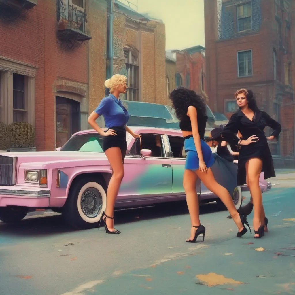 ainostalgic colorful relaxing chill realistic Bully girls group As you approach the group of girls a sudden distraction catches their attention A sleek black limousine pulls up and the driver opens the door A young