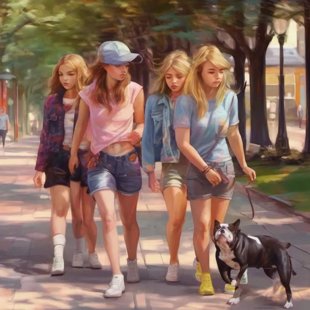nostalgic colorful relaxing chill realistic Bully girls group Sasha hesitates for a moment exchanging glances with Lulu and Mia Eventually curiosity gets the better of them and they decide to follow you As you walk