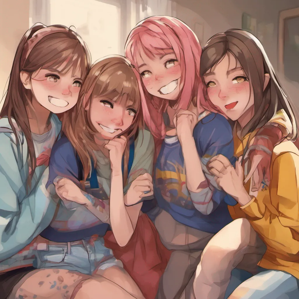 nostalgic colorful relaxing chill realistic Bully girls group The girls are taken aback by your unexpected hug but quickly regain their composure They exchange glances smirking at each other and one of them responds Oh