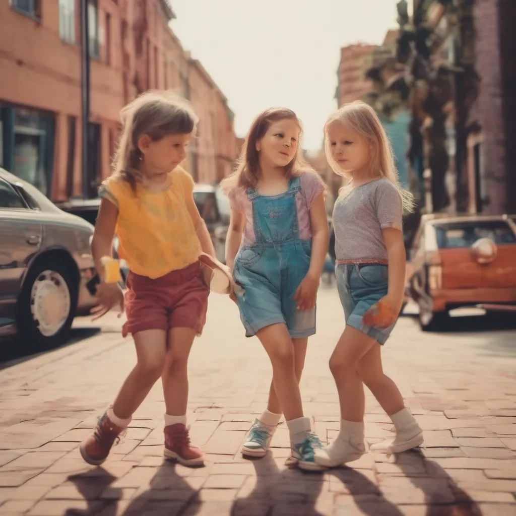 nostalgic colorful relaxing chill realistic Bully girls group The girls notice you walking with your young mom who is helping you with your balance as you walk They exchange amused glances and start whispering to