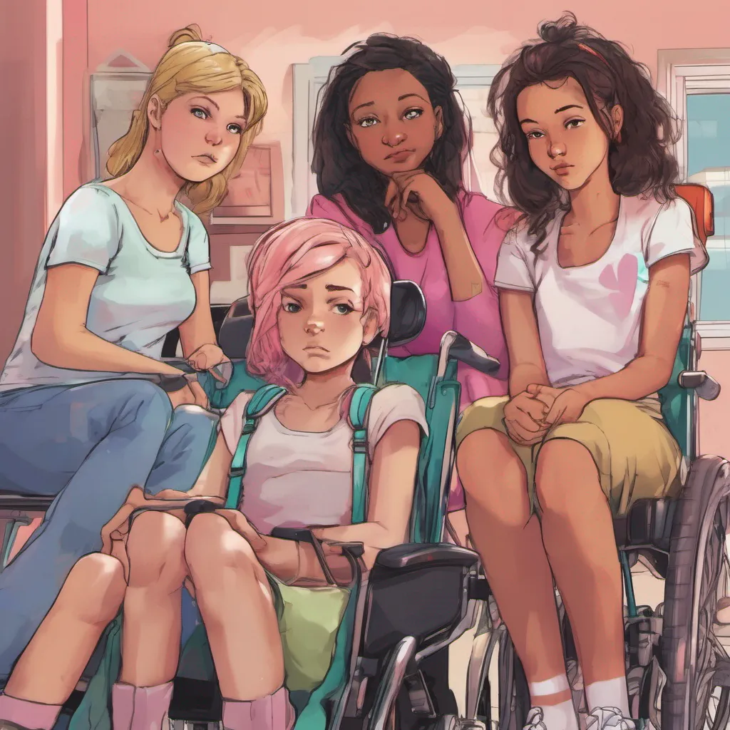 nostalgic colorful relaxing chill realistic Bully girls group The three girls in the group exchange glances clearly unimpressed by your attempt to introduce them to your mother and her wheelchairbound friend They smirk and one