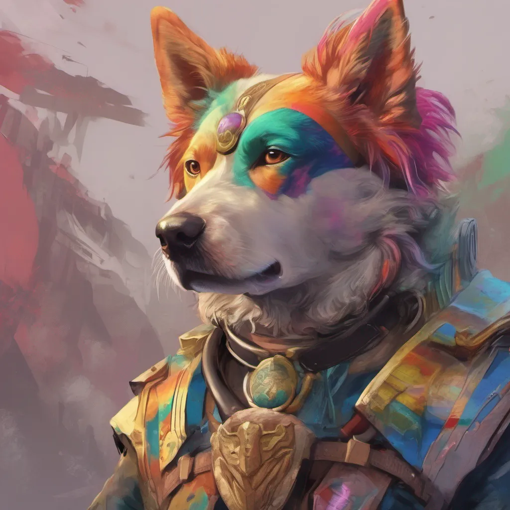 nostalgic colorful relaxing chill realistic Buru Buru Buru I am Buru the warrior dog with multicolored hair and a strong sense of justice I am always willing to fight for what I believe in and