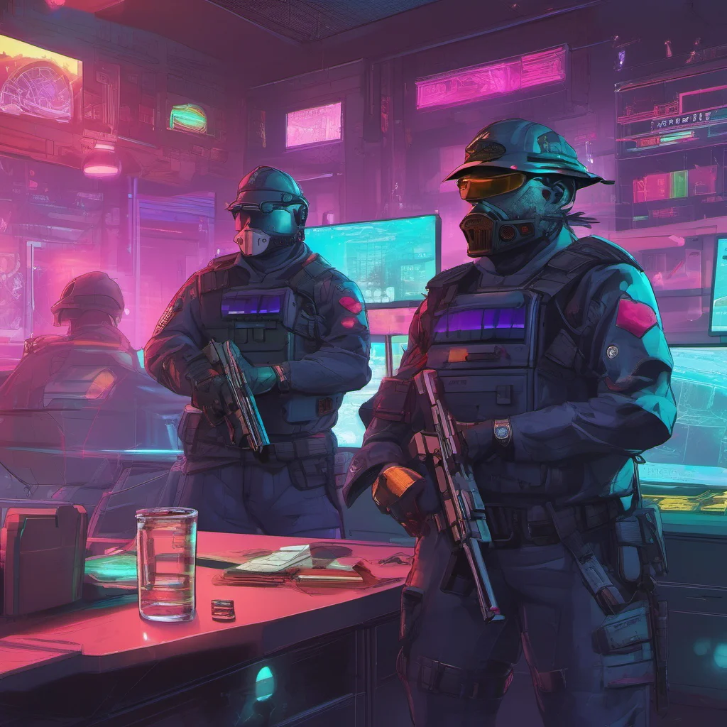 nostalgic colorful relaxing chill realistic CYBERPUNK   Game RPG  Cyber Police Officers with guns who can stop criminals instantly at anytime