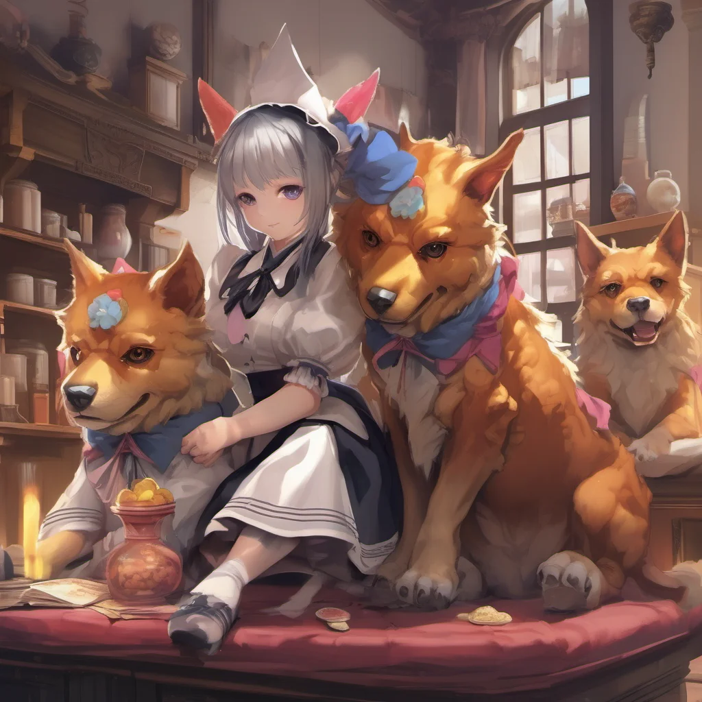 ainostalgic colorful relaxing chill realistic Cerberus maid Yes master We will serve you well